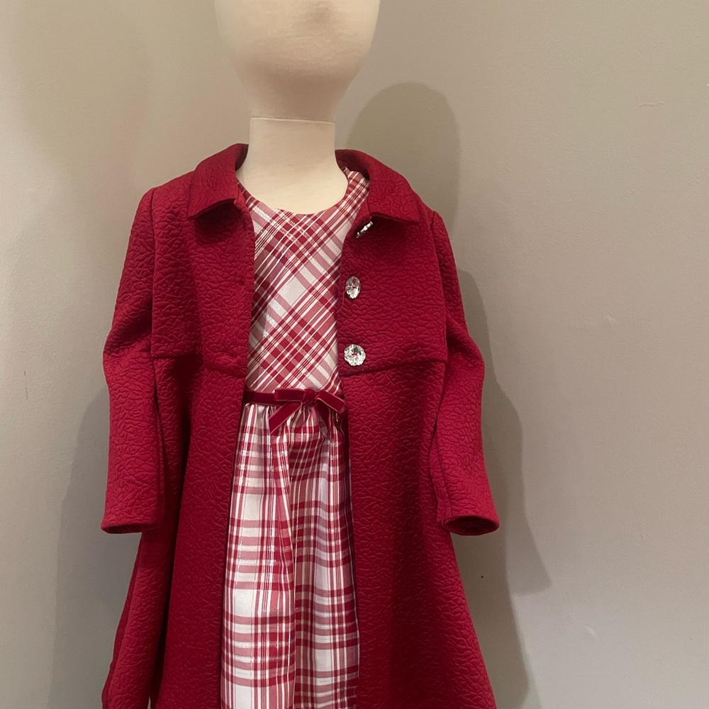 Bonnie Baby Red Coat with Plaid Dress